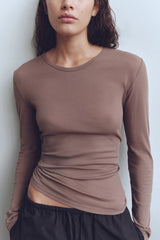 Mika Cotton Long Sleeve Tee | Dark Sand
