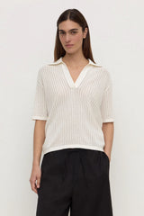 Nina Cotton Knit Polo | Antique White