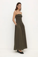 Connie Cotton Shirred Dress | Dark Military