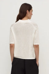 Nina Cotton Knit Polo | Antique White