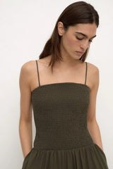 Connie Cotton Shirred Dress | Dark Military