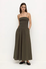 Connie Cotton Shirred Dress | Dark Military